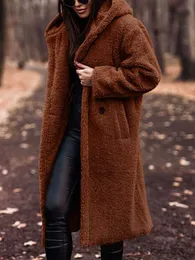 Dames elegante nepbont pluizige lange mouwen winter warme jas met capuchon bovenkleding jas parka jas effen cardigan overjas, Donkergrijs, 3XL