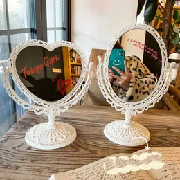 Wall Stickers Vintage European Style Heart Round Shaped Makeup Mirror Acrylic Single Side 360 Degree Swivel Desktop Tools 230731