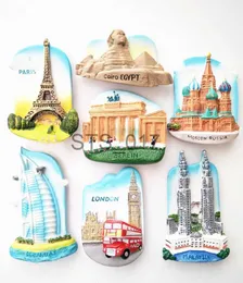Ímãs de geladeira Atrações turísticas França Grã-Bretanha Alemanha Rússia Egito Malásia Dubai Decoração de geladeira de resina criativa x0731