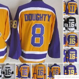 1980 Movie Vintage Hockey 16 Marcel Dionne Jerseys CCM Embroidery 19 Butch Goring 11 Anze Kopitar 8 Drew Doughty 18 TAYLOR Jersey Yellow White Black Men