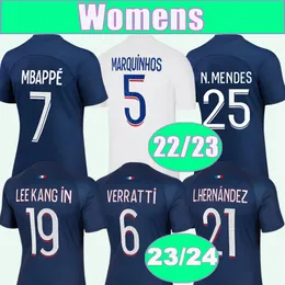 23 24 Mbappe Женщины футбольные майки 22 23 23 Kimpembe Sergio Ramos Home 3 -я футбольная рубашка Верратти Дракслер Икарди Леди взрослая форма