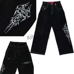 Jeans masculino Y2k Jeans masculino Harajuku Hip Hop retrô gráfico de caveira Jeans largos Calças pretas 2023 Novas calças largas góticas oversized Streetwear J230728