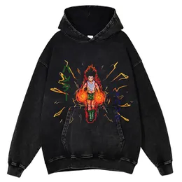 Herrtröjor tröjor män mode vintage tvättad hoodie japansk anime grafisk pullover streetwear höst harajuku casual bomull huvtröja 230729