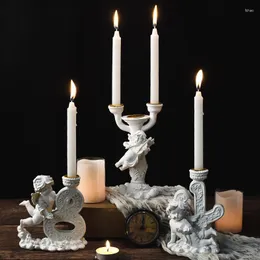 Kerzenhalter aus Kunstharz, weiß, Vintage-Stil, Amor, digitaler Kerzenständer, Figuren, nordischer schöner Engelshalter, Heimatmosphäre, Dekorationen