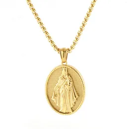 Chains Personality Hip Hop Style Maria Oval Religious Pendant Ideal For Men'S Stainless Steel Necklace Collection