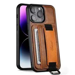 PU Leather Card Slot Strap Strap Strap Case For iPhone 15 14 Pro Max 13 11 12 Pro Max Business Wallet Cover