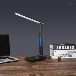 Table Lamps 10W LED Desk Lamp Wireless Charging Brightness Adjustment Foldable Calendar Alarm Clock Eye Protection Reading