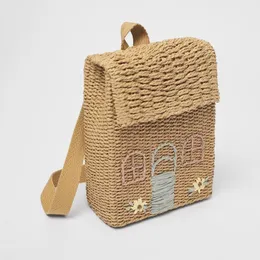 Backpacks Nordic Handmade Rattan Vintage Storage Basket Kids Backpack House Shape Children School Mini Bag 230731