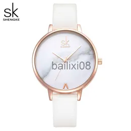 الساعات الأخرى Shengke Top Fashion Fashion Watches Leather Ender Quartz Wather Women Thin Disual Strap Watch Watch Reloj Mujer Marble Dial SK J230728