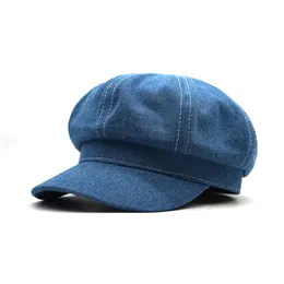 Women Octagonal Hat Ladies Denim Beret Hat Cowboy Cap Newsboy Gatsby Cap Octagonal Baker Peaked Beret Driving Hat