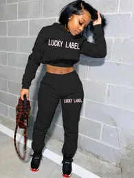 Women's Two Piece Pants Style Lucky Label 2 Piece Set Women Hooded Top Outfits Tracksuit Sport Pants Sweater Matching Set Girl Wholesale Dropshpping 230729