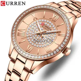Andra klockor Curren Luxury Rhinestones Rose Dial Fashion Watches med rostfritt stålband Nya kvartsursur för kvinnor J230728