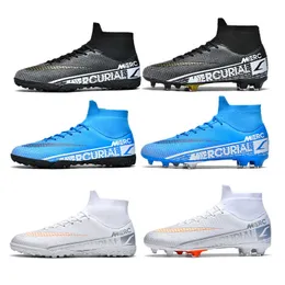 2023 Ny Mercurial TF Soccer Shoes Mens Football Boots High Top bekväma sneakers för ungdom Svart vit blå