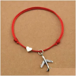 Charm Bracelets New Casual Heart Love Plane Airplane Pendant Red Cord Lucky For Women Men Aircraft Model Travel Jewelry Gifts Drop Del Dhoak