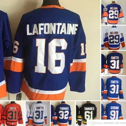 1980 Movie Vintage Hockey 31 Billy Smith Jerseys CCM Embroidery 29 Brock Nelson 32 Steve Thomas 91 John Tavares 16 Pat Lafontaine Jersey Blue Orange White