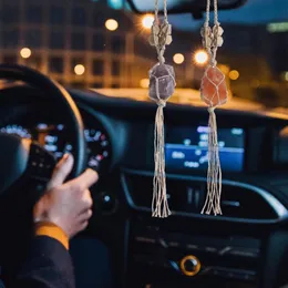 Interior Decorations Car Accessories Ornament Natural Amethyst And Rose Quartz Healing Crystals Hanging For Home Auto Party Decor184m