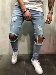 Męskie spodnie męskie dżinsy Modne ciasne i rozdarte jeansy jeansowe Kluzka wysokiej jakości Ultra-Case Casual Męskie spodnie Hip-Hop Jogging Dżinsy Homme Z230801