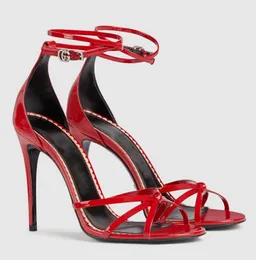 Top Design Aquazzura Olie Sandals Shoes Women Strappy Patent Leather High Heels White Gold Lady Gladiator Sandalias EU35-43 Original Box