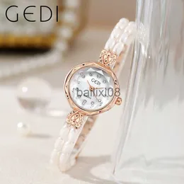 Andra klockor Gedi Luxury Women's Watches Waterproof Rhinestone Pearl Quartz Belage Watch for Women Elegant Ultra-Thin Lady Watch Clock Gift J230728