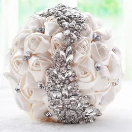 Bridal Wedding Bouquet Nyaste Crystal Brosch Wedding Accessories Brudtmaid Artifical Satin Flowers Bouquets2696