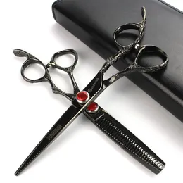 Schwarze professionelle Friseurschere 6 0 Zoll 440c Schneideschere japanischer Friseursalon Haarstyling bis Effilierschere Set295s