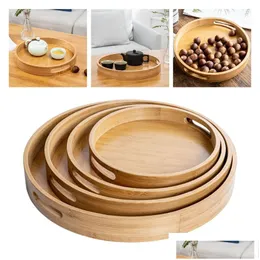 Breakfast Trays Bamboo Round Serving Tray Plate Tea Food Dish Drink Platter Mtipurpose Drop Delivery Home Garden Housekee Organization Dha4B