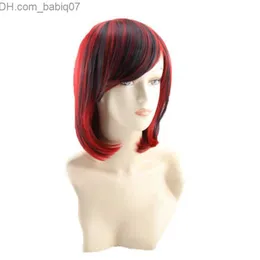 Syntetyczne peruki Woodfestival czarne czerwone krótkie perukę naturalne włosy proste peruki z grzywką Omber syntetycznych włosów codziennie noszenie kobiet Z230731