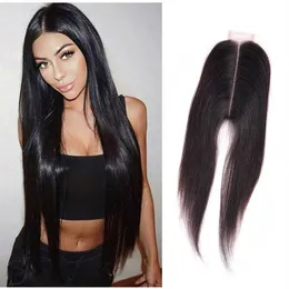 Indian Virgin Hair 2x6 Lace Closure Silk proste z dziecięcymi włosami 2 6 Koronkowe zamykania ludzkie włosy zamykające środkową część naturalny kolor 271r