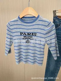 Live streaming popular spring summer new style temperament casual letter printing and slimming fine imitation wool knitted short sleeves