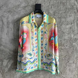 2023SS Men's Designer Rabbit Pattern Silk Long Sleeve Shirt Classic Casual Shirt Spring Polo Top