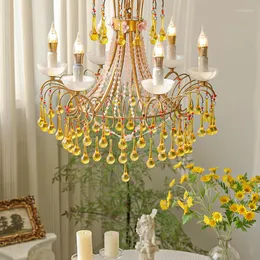Luminárias pendentes retrô idílicas para quarto lustre de vela de cristal high-end B villa designer de sala de jantar luminária