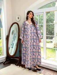 Etniska kläder Abaya 2023 Muslim Summer Print Arab Mellanöstern långärmad mantel V-ringning Diamond Dress Evening Dresses