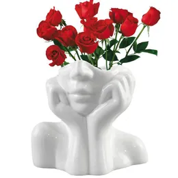 Vases Body Female Base Roots Plant Artificial Faux Pots With Drainage Holes Unique WomanShaped Form Face Vase Bohemia 230731