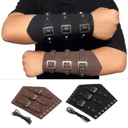 Guanti senza dita Braccio medievale Armatura Polsini Uomo Cosplay Bracciali da polso con rivetto Lacci Retro Cavaliere Guanto Regolabile Guardia ciclistica per adulti