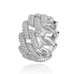 Band Rings Iced Out Bling Men Finger Jewelry Full Paved Rectangle Cubic Zirconia 5A CZ Cuban Link Chain Engagement Ring