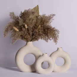 Вазы современный домашний декор белый керамическая ваза для цветов и сушеный круглый дизайн.
