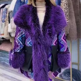 Women's Fur Faux Purple Coat Elegant Lapel Long Sleeve Toka Wool Warm Sequins Casual Trend Furry Overcoat Jacket 2022 Winter Clothes HKD230727
