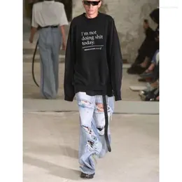 Mäns jeans 23SS VTM Män staplade baggy rippad stil y2k streetwear kvinnor kläder långa byxor 1: 1 hög kvalitet
