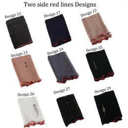 Halsdukar ankomst 2 sidor röd linje mix design stretchy jersey tyg tryck halsduk med stenar för Nederländerna muslimska kvinnor