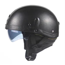 Dot Approved in America - Brand Motorcycle Scooter Half Face Leather Halley Helmet Classic Retro Brown Helmets Casco Goggles223k