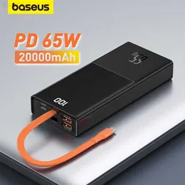Handy-Powerbanks Baseus 65 W Power Bank 20000 mAh mit Typ C Zwei-Wege-Kabel Externer Akku für Telefon und Notebook Drei-Port-Schnellladung L230731