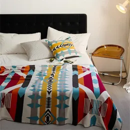 Decken 1x geometrische gestrickte Baumwolldecke im Retro-Stil, leicht, atmungsaktiv, hautfreundlich, superweicher Überwurf für Couch, Sofa, Bett