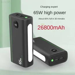 Mobiltelefon Power Banks Power Bank 26800mAh Two Way PD 65W Fast Charging PowerBank Portable Outdoor Battery Charger för Huawei iPhone Xiaomi Laptop L230731