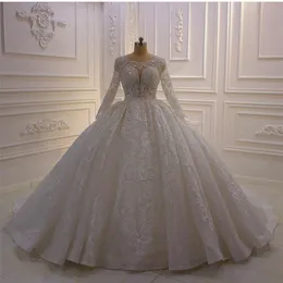 Abito da sposa in pizzo di lusso Abiti da sposa Manica lunga Abiti da sposa arabi con perline Treno cattedrale Taglie forti 2021290W