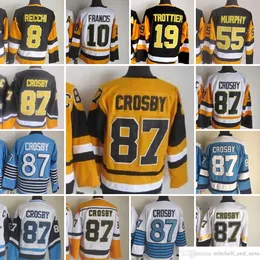 1980 영화 빈티지 하키 87 Sidney Crosby Jerseys CCM 자수 55 Larry Murphy 19 Bryan Trottier Ron Francis Mark Recchi Jersey White Oraneg Black Blue Retro