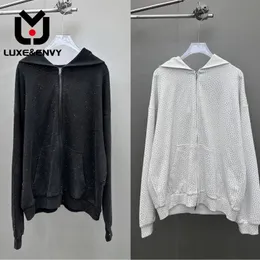 Womens Hoodies Sweatshirts LUXE SpringSummer Unisex Heavy Industry Full Body Diamond BlackWhite Hooded Sweater Coat 230729