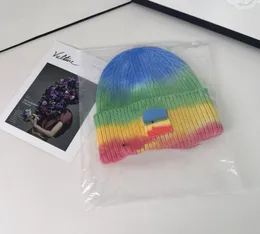 Chapéus de malha de lã gradiente masculino e feminino novo comércio exterior arco-íris lã misturada quente inverno malha gorro gorro chapéus