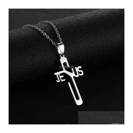 Pendant Necklaces Letter Hollow Jesus Cross Necklace Stainless Steel For Women Men Fashion Jewelry Will And Sandy Drop Delivery Pendan Dhyl6