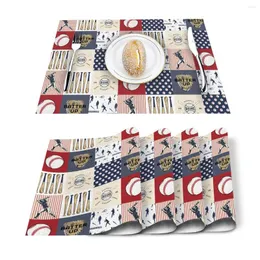Runner da tavola 4/6 pezzi Set tappetini Baseball Sport Rosso Bianco Blu Tovagliolo stampato Accessori da cucina Tovagliette decorative per feste domestiche