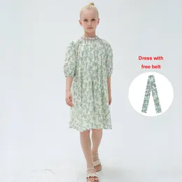 Flickor klänningar lavendel Big Bust Loose Dress Baby Set Normal Teen 2023 Summerkläder med foder Kids Floral Cotton 7304 230731